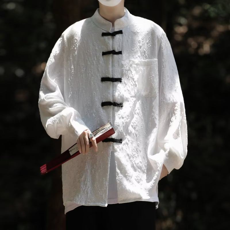 New new Chinese style stand collar shirt men's loose button