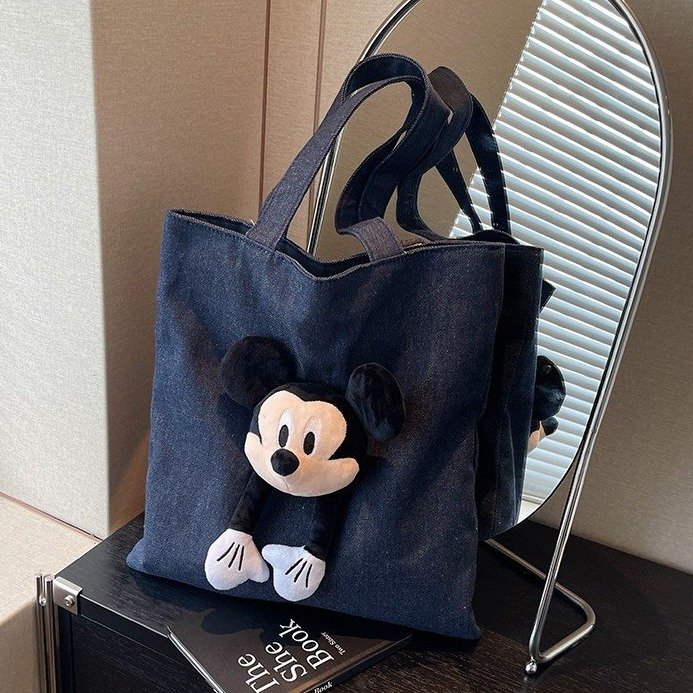 Cartoon Mickey Large Capacity Bag Female Plush Doll Doll Shoulder Canvas Bag Casual Commuting Shoulder Tote Bag