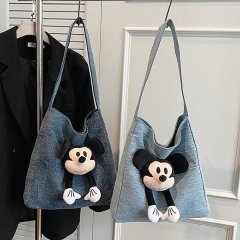 Cartoon Fashion Denim Shoulder Bag Cute Canvas Tote Bag Female Student School Bag Travel Tote Bag
