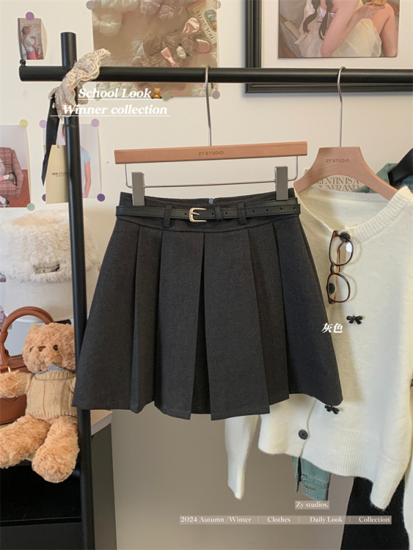 New autumn and winter American retro hottie woolen pleated skirt for women high-waisted A-line versatile short skirt