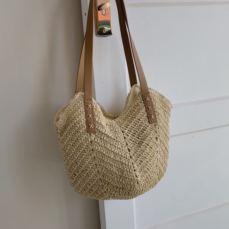 Woven straw bag women's large capacity new summer rattan French shoulder bag seaside beach tote bag