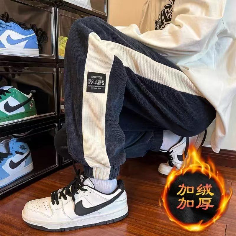 Corduroy pants men's ins trend high street autumn and winter regular heavy sports pants American casual pants with leggings plus
