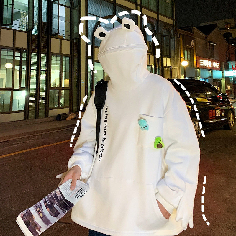 Autistic frog hooded sweatshirt men's trendy brand plus size plus size fat man loose high street vibe style jacket