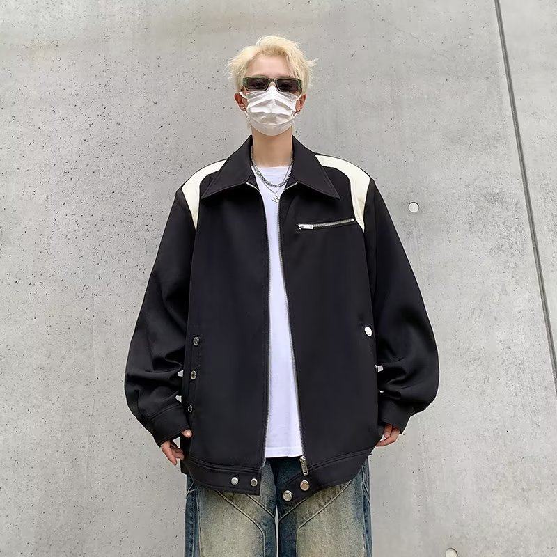 Autumn new high-end contrasting color jacket men's Korean style trend brand ins Hong Kong style Korean style jacket