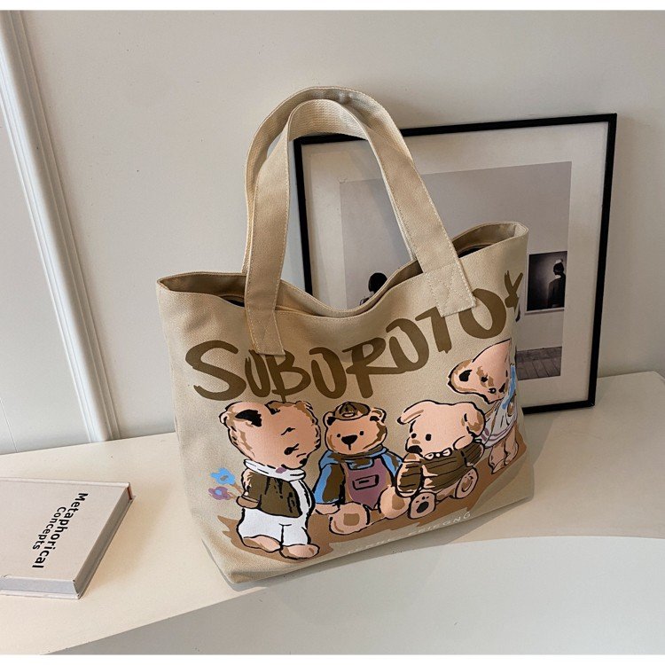 Large-capacity bag for women in autumn and winter new cartoon Japanese canvas bag versatile shoulder bag tote bag printed handbag