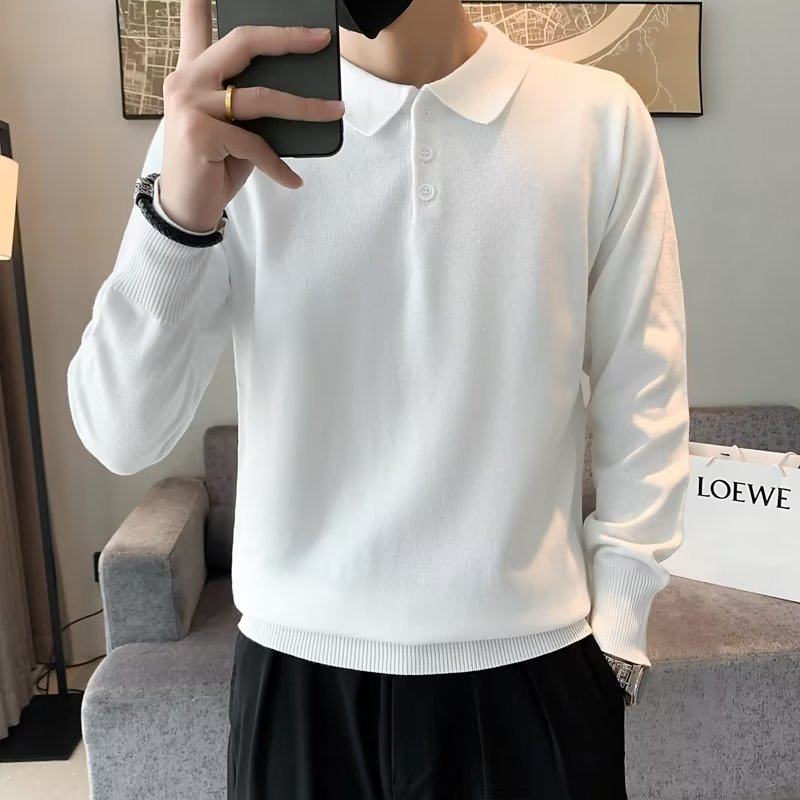 Social guy men's long-sleeved sweater autumn new solid color handsome sweater lapel POLO shirt