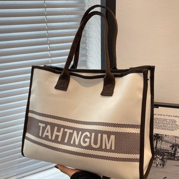 Simple large-capacity women's bag 2024 new trendy fashion portable shoulder bag for work versatile canvas tote bag