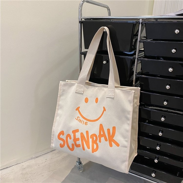 Casual canvas bag for women 2024 summer new large-capacity tote bag college student class shoulder bag mommy bag