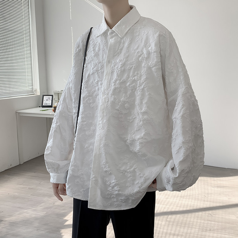 Japanese embossed jacquard design shirt long-sleeved spring and autumn trendy loose lazy style shirt for men