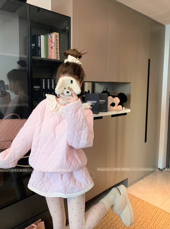 Popular design pink lace cotton coat suit