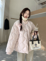 Winter cotton-padded clothes for women 2024 new Korean style lazy style rhombus loose slimming thickened cotton-padded clothes trend