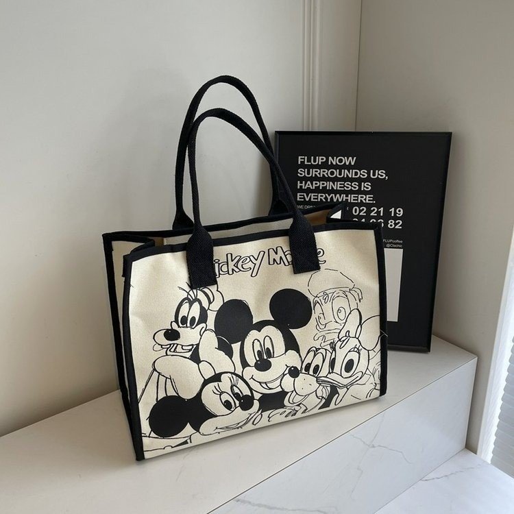 Casual large-capacity handbag dropshipping shoulder bag for women 2024 new commuter canvas bag Mickey Graffiti Tote bag
