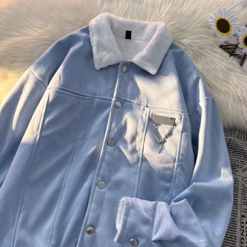 Autumn and winter new men's clothing ins trendy plus velvet thickened cotton jacket suede