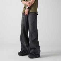 American high street trendy men's loose and high-end denim trousers, versatile and trendy design pants