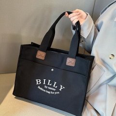 Large-capacity canvas bag with LOGO 2024 new Korean version simple shoulder handbag work commuter briefcase