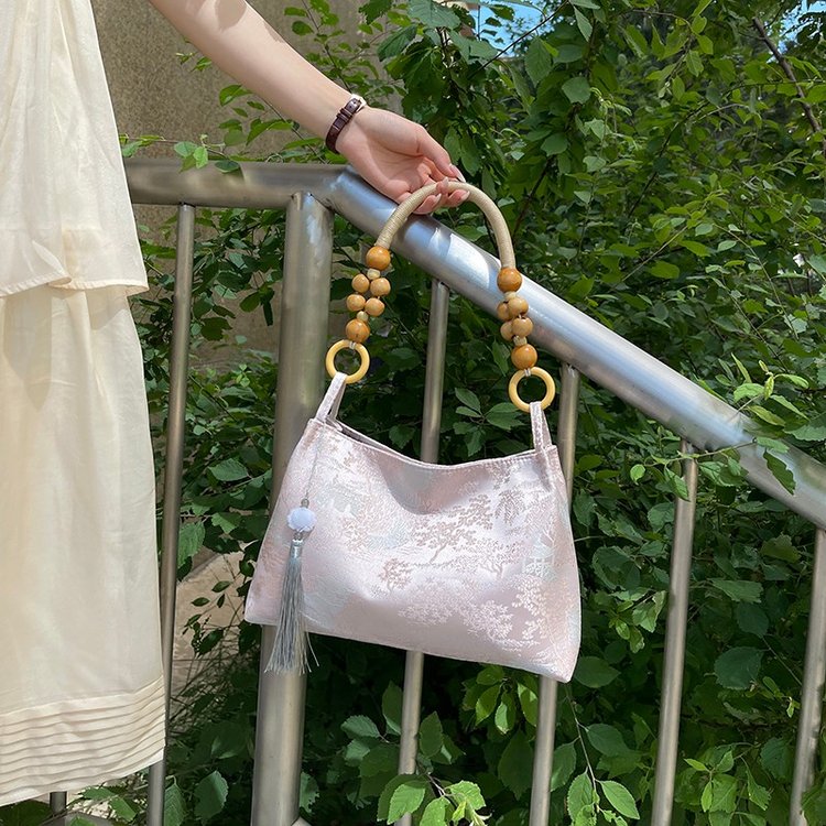 New Chinese style niche velvet embossed dark pattern versatile armpit bag high-end retro style wooden bead shoulder bag