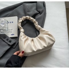 Foreign trade cross-border soft leather women's armpit bag women's cloud pleated bag baguette one-shoulder cross-body texture Korean version 2024 spring