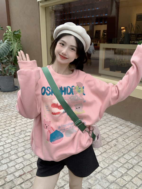 Yuewei printed velvet thickened round neck sweatshirt autumn and winter