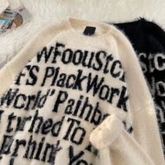 American letter print sweaters for men and women, autumn and winter street loose couple knitwear