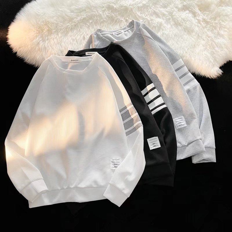 Men's round neck T-shirt loose letter long sleeve