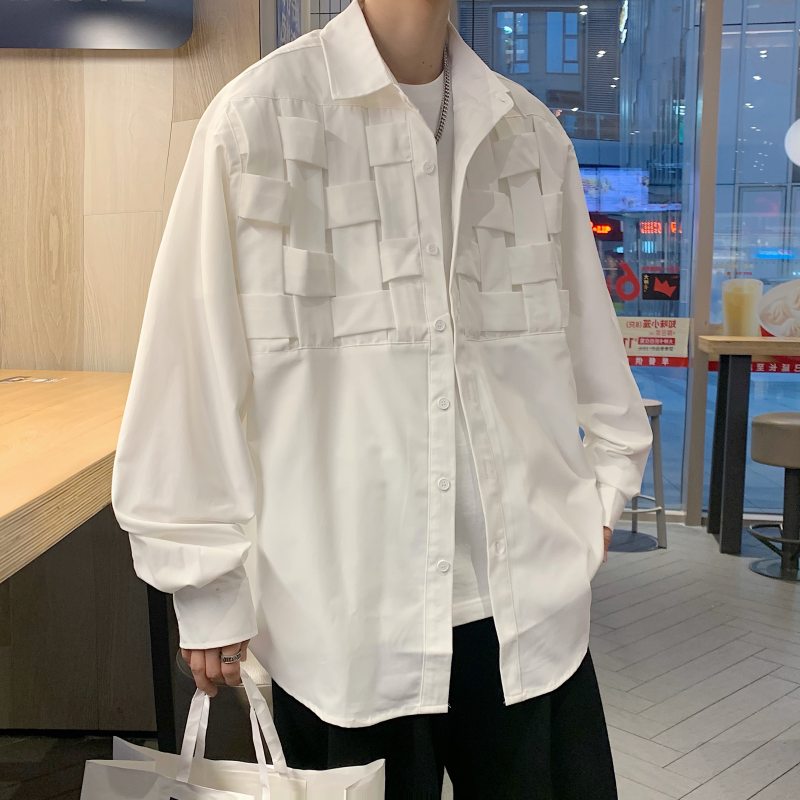 Shirt men's long-sleeved Hong Kong style trendy personality autumn ins top loose jacket