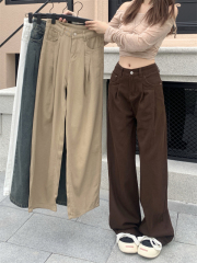 Early Spring Lazy Style Washed Jeans Women's High Waisted Loose Wide Leg Pants Slimming Versatile Floor-Mopping Pants