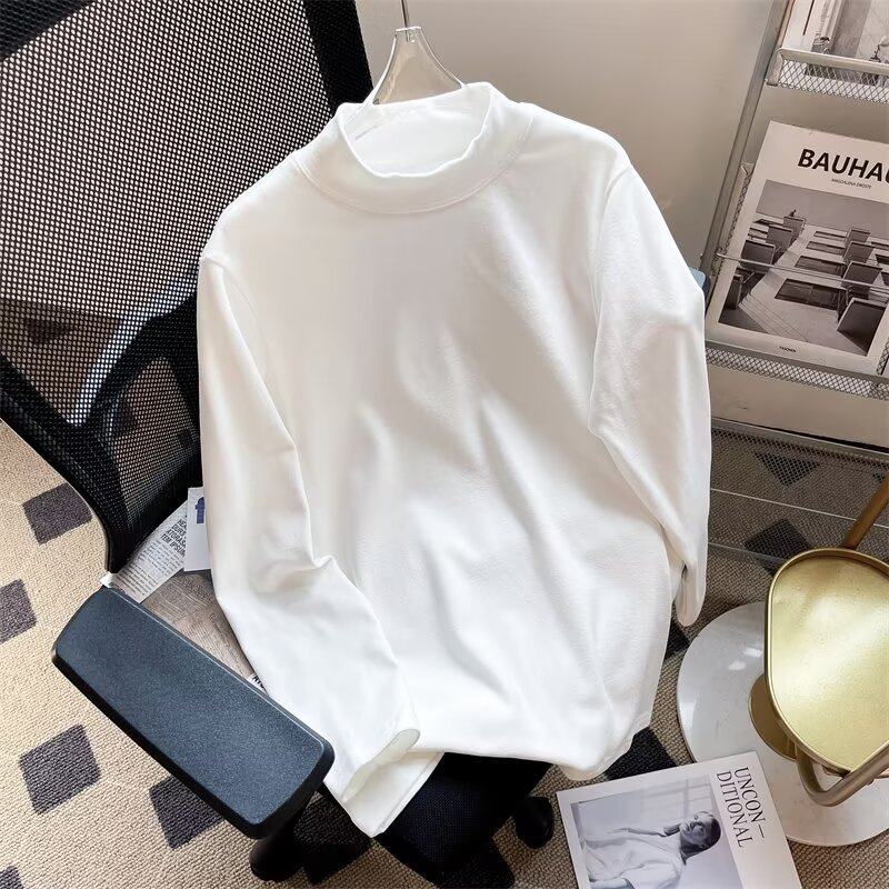 Autumn half turtleneck bottoming shirt for men brushed mid-collar double-sided German velvet long sleeves large size