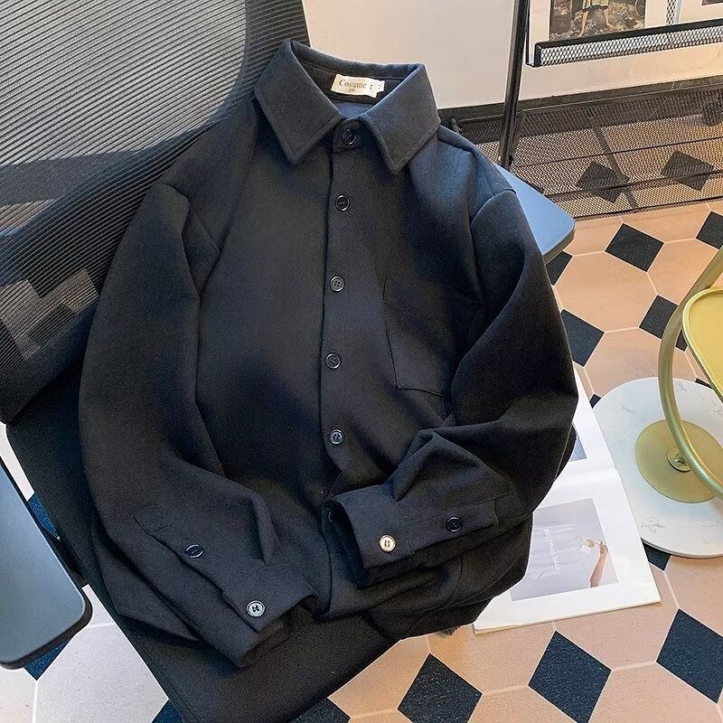 Suede long-sleeved shirt men's Korean style handsome spring and autumn loose trendy iron-free lining jacket