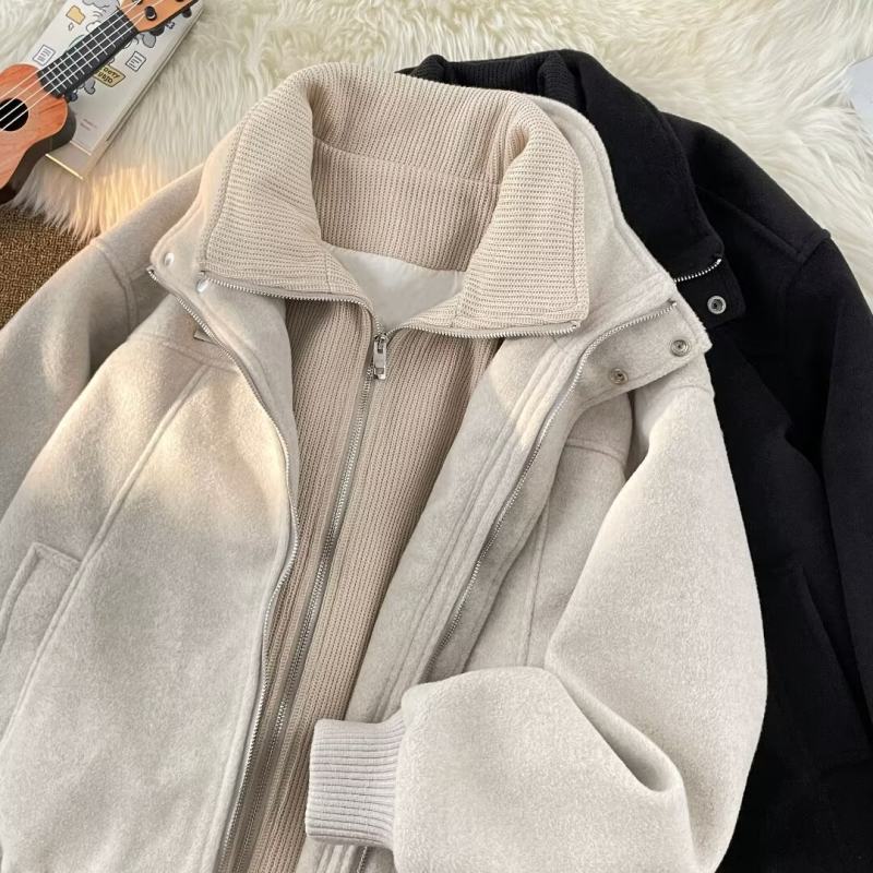 Sancai Ni fake two-piece autumn and winter American retro suede jacket for men and women, loose, casual and versatile