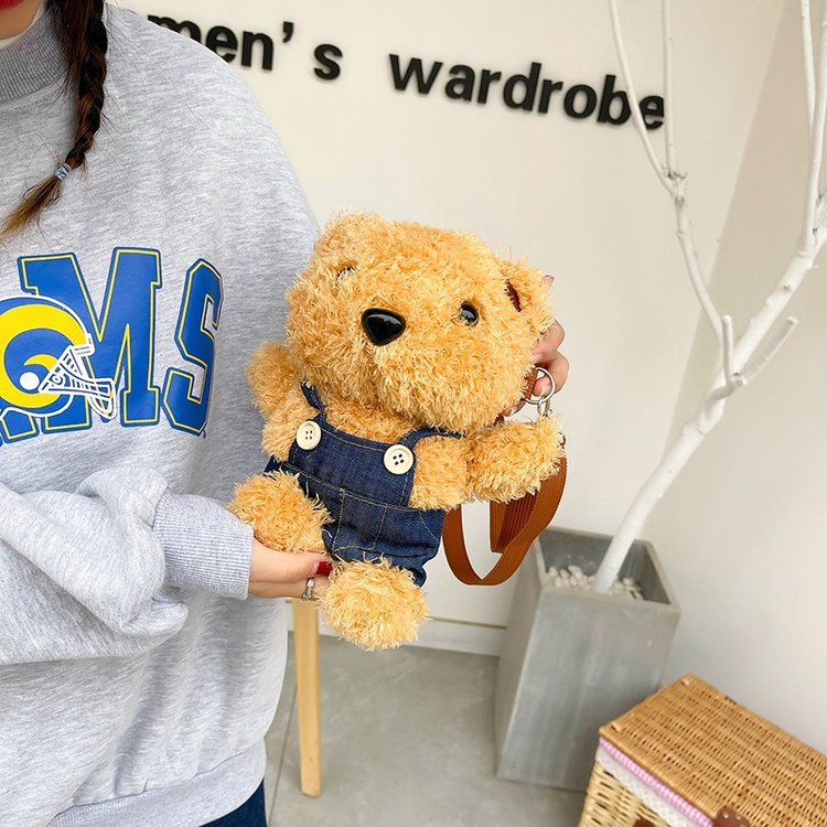 New Cartoon Bear Bag Female Plush Toy Cute Strap Bear Shoulder Bag Personalized Soft Cute Girl Crossbody Bag
