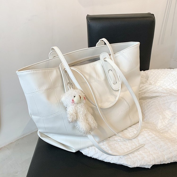Simple solid color large-capacity tote bag for women spring versatile trend fashion student simple portable shoulder bag