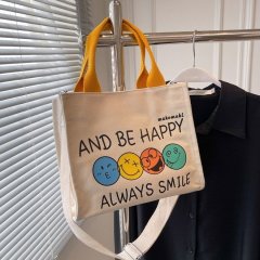 Korean style ins canvas bag new large capacity letter smiley face handbag simple casual girl crossbody shoulder bag