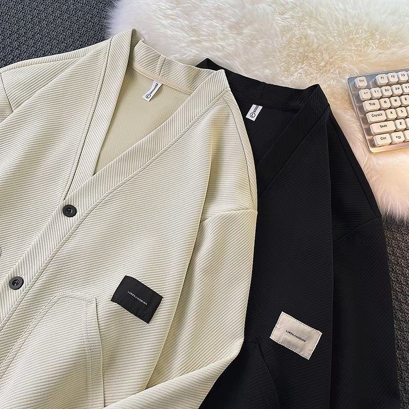 Spring and Autumn Men's Loose Casual V-Neck Cardigan Jacket Fashionable Versatile Long Sleeve Men's Handsome Jacket Trendy