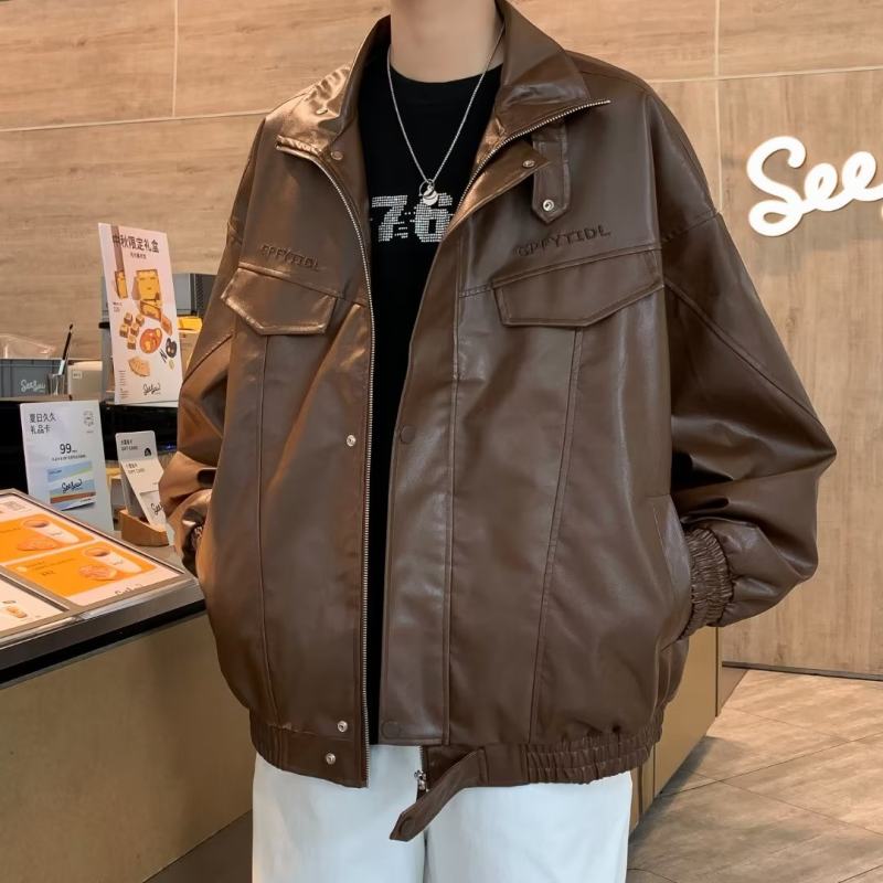 Spring and Autumn New Style American Jackets Men's Korean Style Tops Loose, Fashionable and Versatile Leather Jackets for Men