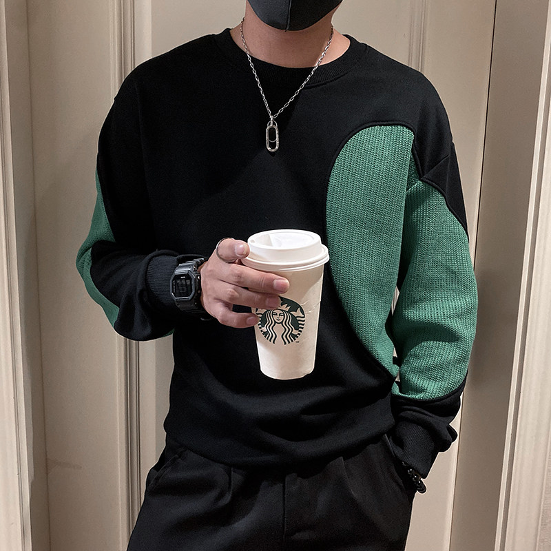 Autumn social boy's design American style stitching love fashion sweatshirt black head 1