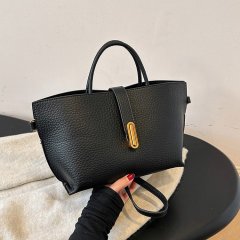 French Retro Portable Bucket Women's Bag 2024 Summer New Commuting Shoulder Crossbody Bag Solid Color Simple Tote Bag