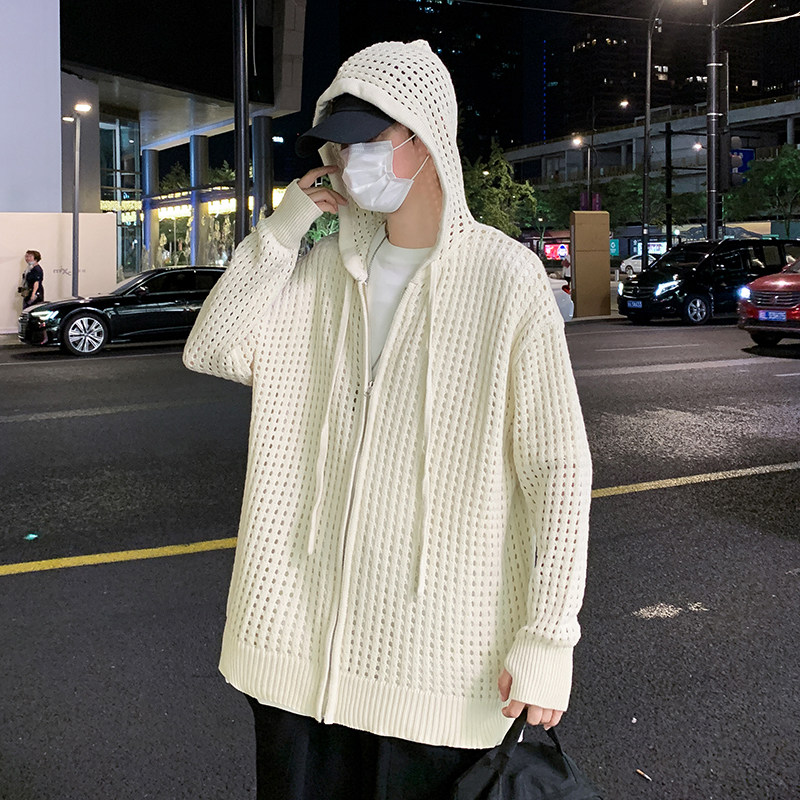 Hollow cardigan hooded sweater for men and women Korean style trendy autumn and winter new ins loose jacket