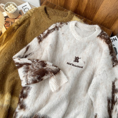 American trendy brand lazy retro contrast color loose casual round neck brushed sweater