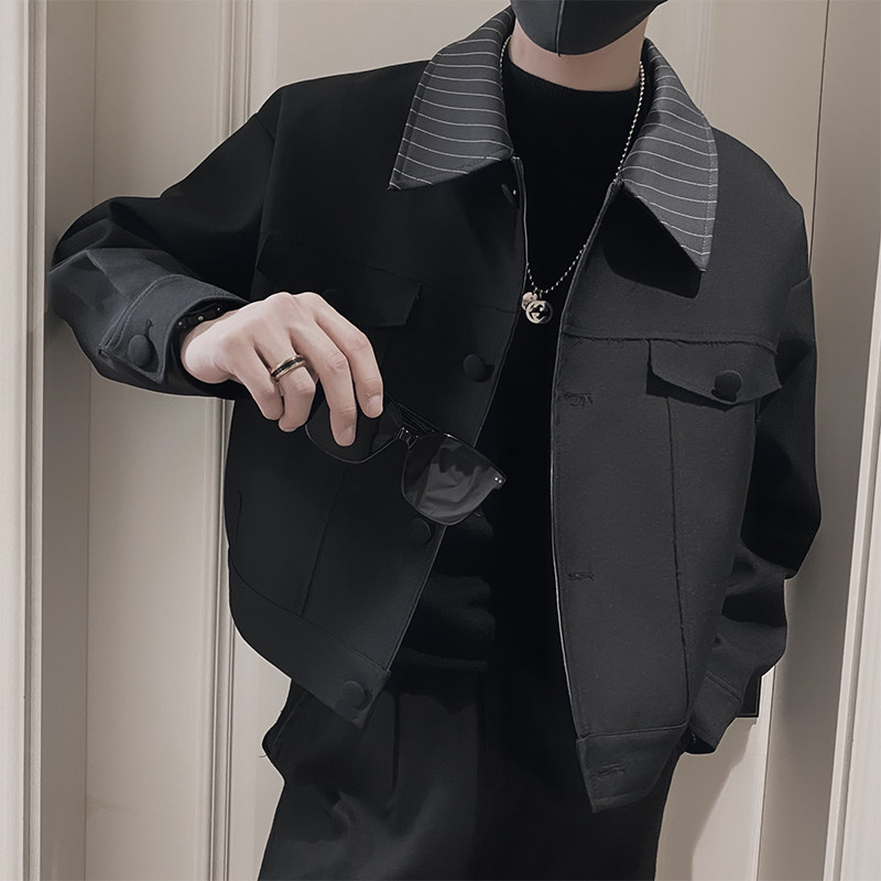 Autumn social boy striped collar niche silhouette jacket for men with black heads