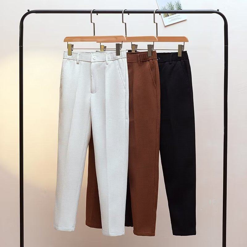 Spring men's new waffle solid color casual pants business men's waist elastic trousers youth