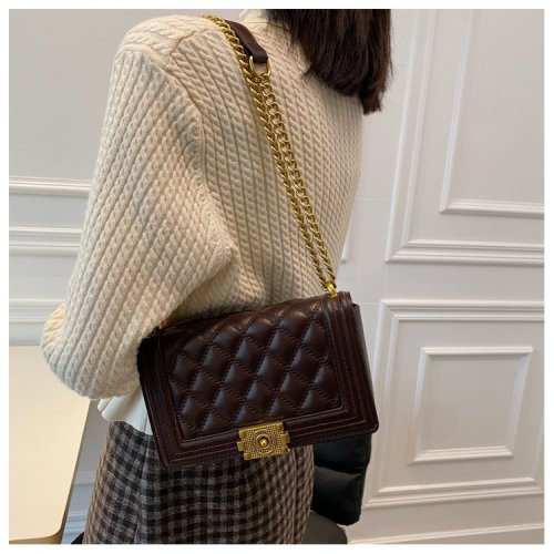 Autumn and winter retro bags 2024 new bags women's fashion rhombus chain crossbody bag high-end single shoulder small square bag