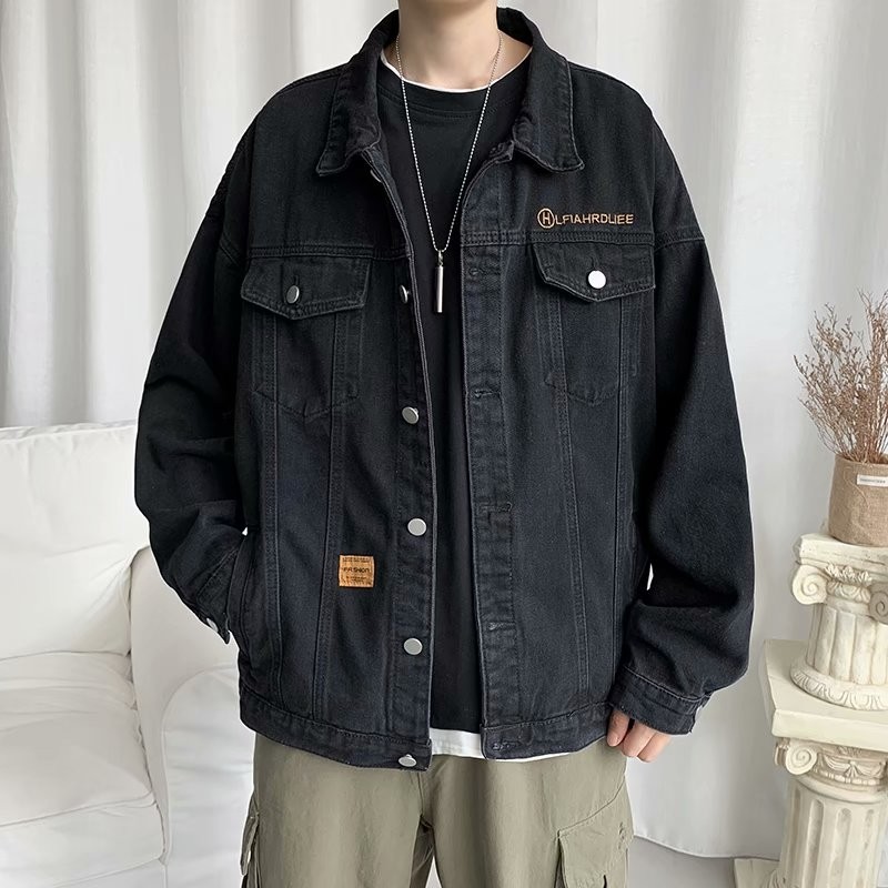 Hong Kong style autumn denim jacket men's trendy brand casual versatile denim jacket for men