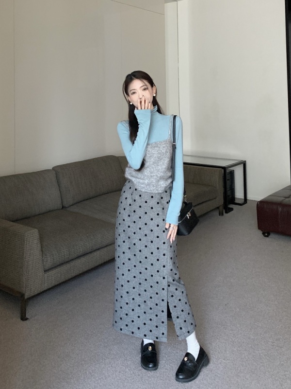 Korean style inner vest polka dot skirt suit autumn and winter