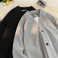 Cardigan jacket for men and women in spring and autumn loose long-sleeved sweatshirt American trendy brand versatile and handsome couple outfit outerwear