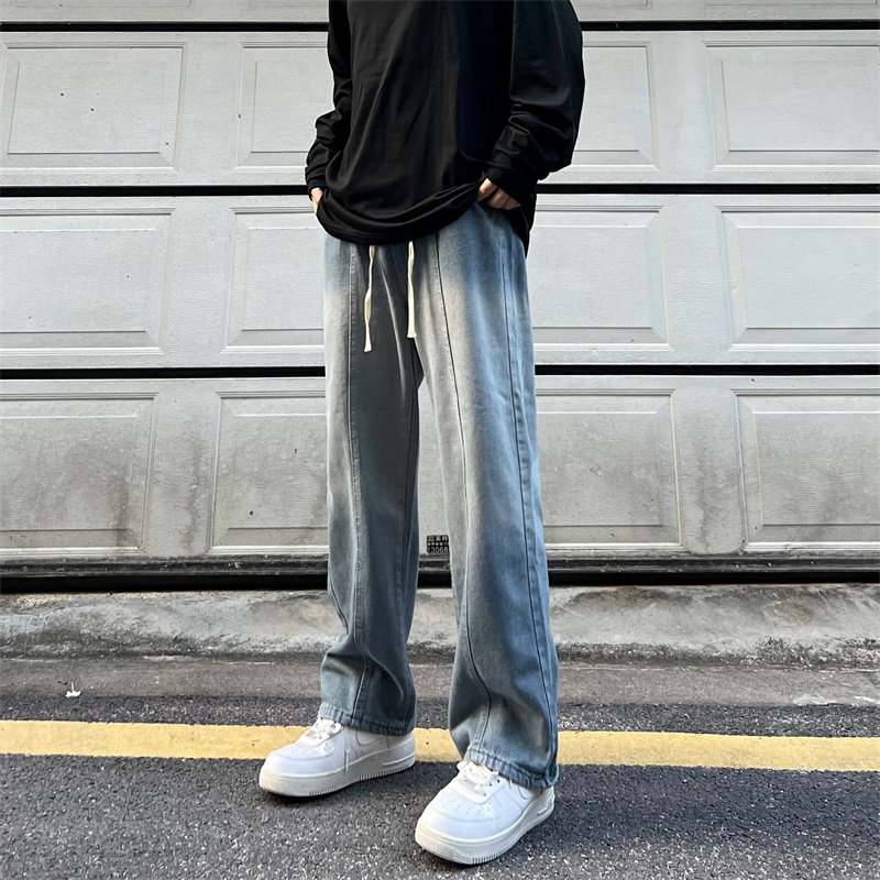 Autumn new Hong Kong style American high street ins trendy washed straight casual jeans