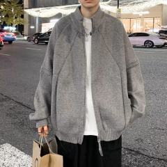 Autumn and winter lazy style simple solid color heavy zipper loose sweater Maillard knitted stand-collar cardigan