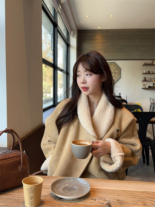 Lazy style retro deerskin fur all-in-one velvet thickened jacket
