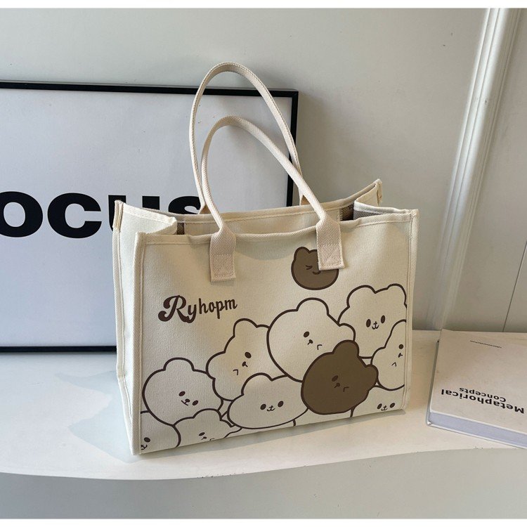 Commuting Japanese cartoon ins shoulder large capacity student bag tote versatile student class canvas tote bag