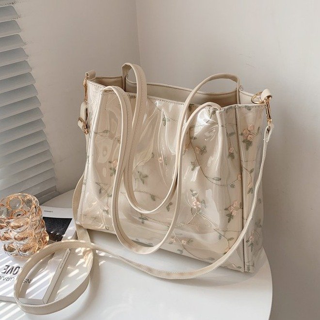 Women's bag embroidered lace gauze large capacity shoulder crossbody bag fashionable simple summer tote bag shopping bag trend