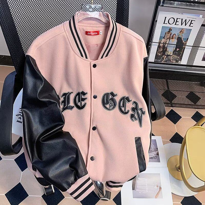 Woolen leather jacket men's Korean style trendy spring new ins high street handsome jacket